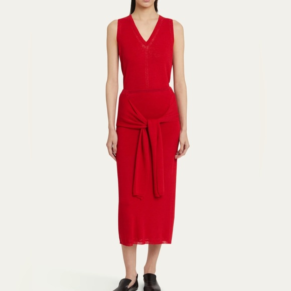 NWT Proenza Schouler White Label Linen Blend Cherry Red Knit Midi Skirt Size L - Picture 5 of 6